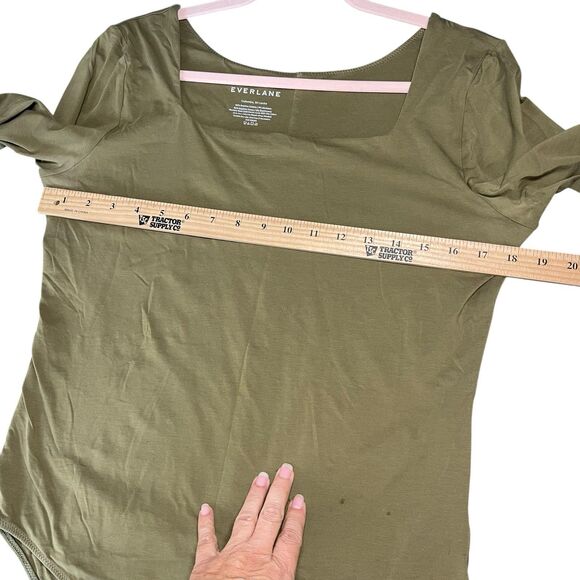Everlane One Piece Bodysuit Thong Long Sleeve Sage Green XL Supima Square Neck - Picture 7 of 8